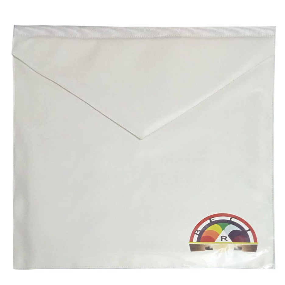 International Order of The Rainbow For Girls Apron - White Velvet Hand Threaded Silk - Bricks Masons