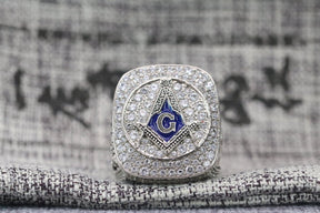 Master Mason Blue Lodge Ring - Sterling Silver Rhinestones With S&C - Bricks Masons