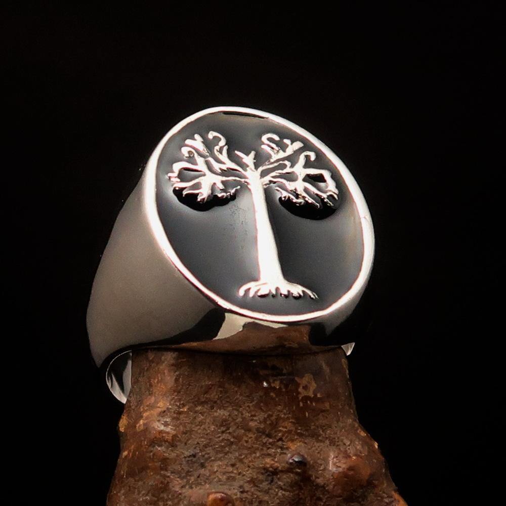 Ancient Israel Ring - Black Tree of Life Sterling Silver - Bricks Masons