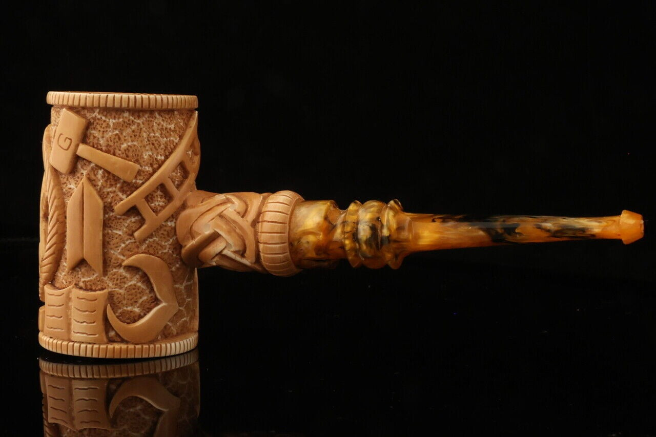 Master Mason Blue Lodge Meerschaum Pipe - Handcrafted Gavel Shape - Bricks Masons
