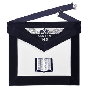 Chaplain Blue Lodge Officer Apron - Kenton Lodge Navy Velvet With Silver Embroidery Thread - Bricks Masons
