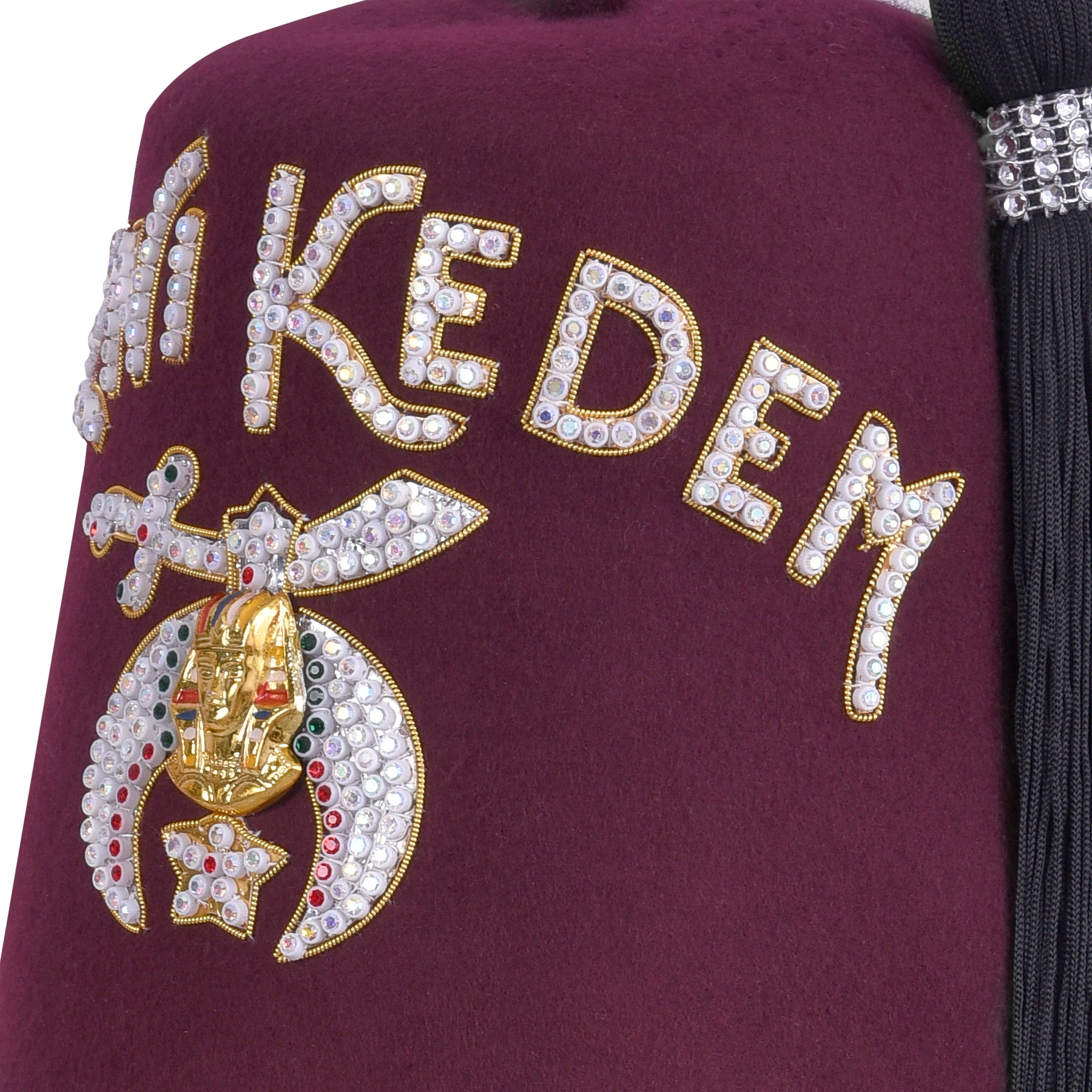 Daughters Of Sphinx Fez Hat - Burgundy Wool Rhinestones Letters - Bricks Masons