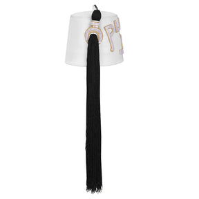 DOI Fez Hat - Pure White Wool With Rhinestones (2 Rows as pictured)