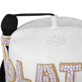 DOI Fez Hat - Pure White Wool With Rhinestones (2 Rows as pictured)