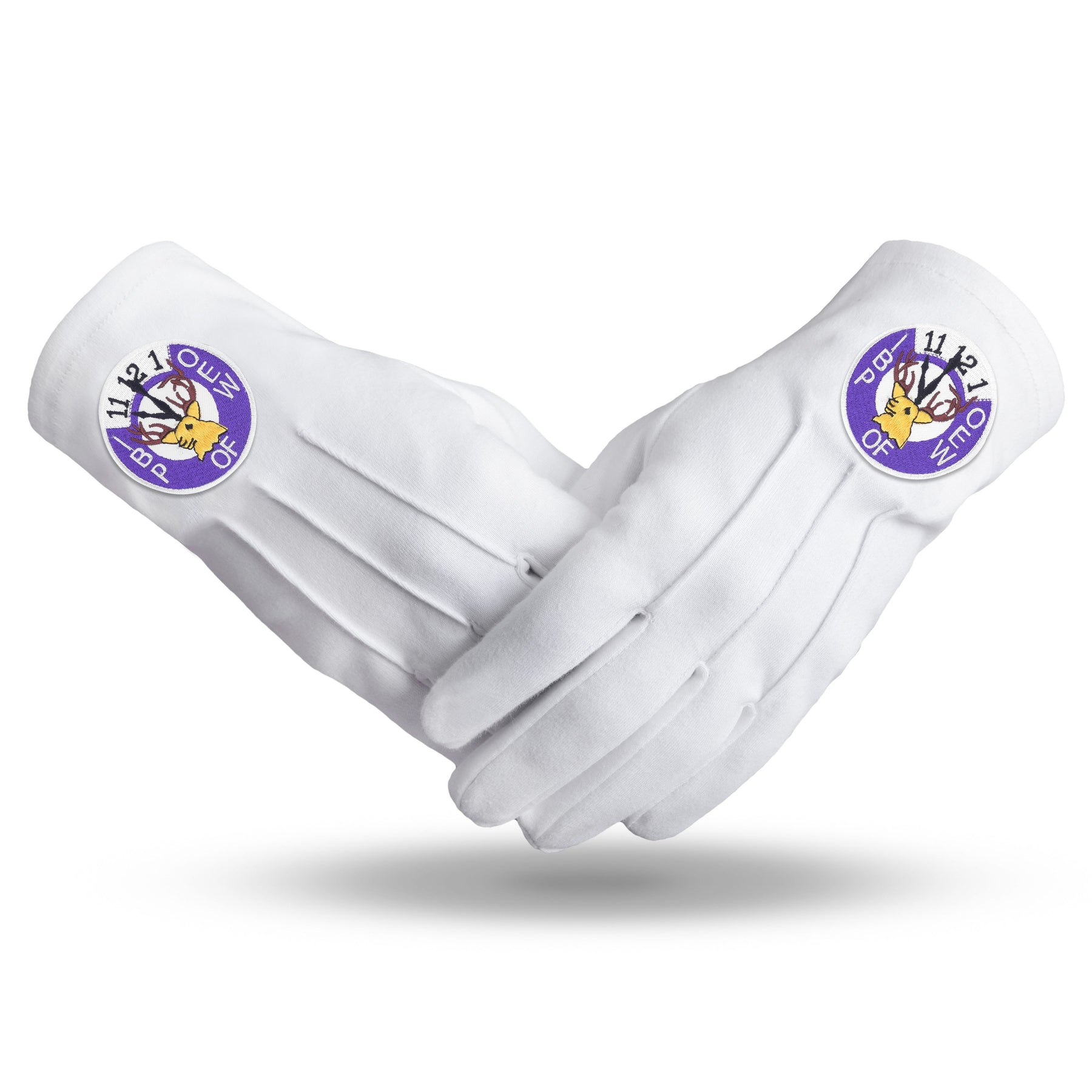Order Of Elks Glove - White Cotton With Purple Emblem - Bricks Masons
