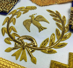 Grand Officers English Regulation Apron - Royal Blue Hand Embroidery - Bricks Masons
