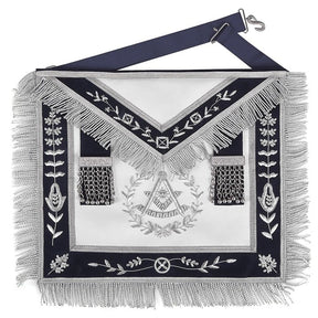Grand Past Master Blue Lodge Apron - Blue Velvet With Silver Rayon Fringe - Bricks Masons