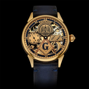 Master Mason Blue Lodge Wristwatch - Gold Skeleton Dial