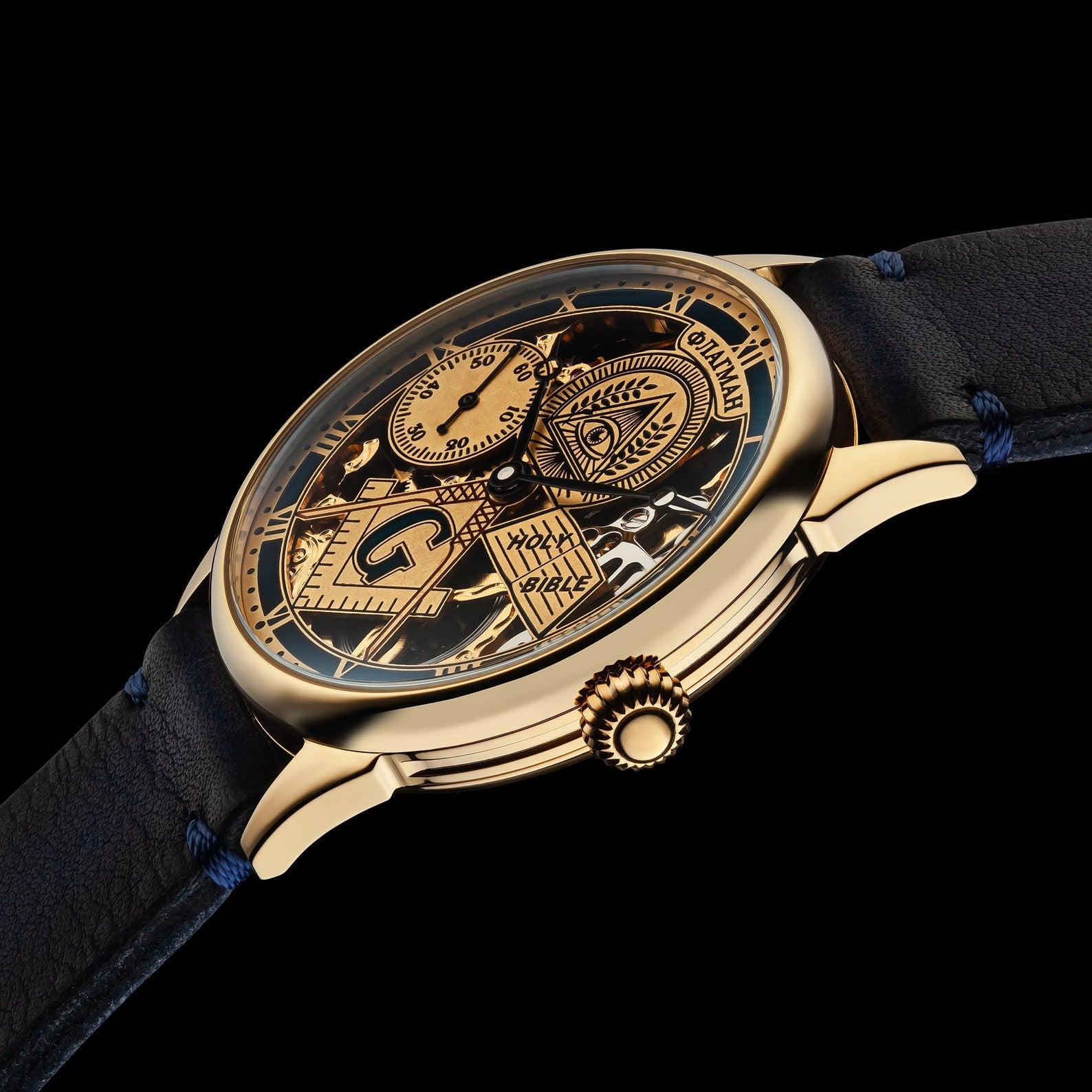 Master Mason Blue Lodge Wristwatch - Gold Skeleton Dial