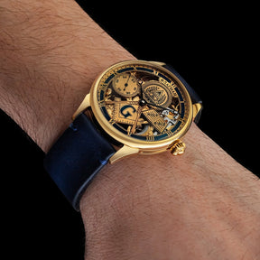 Master Mason Blue Lodge Wristwatch - Gold Skeleton Dial