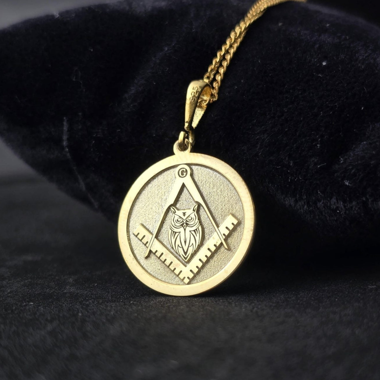 Master Mason Blue Lodge Necklace - Gold Owl With Square & Compass - Bricks Masons