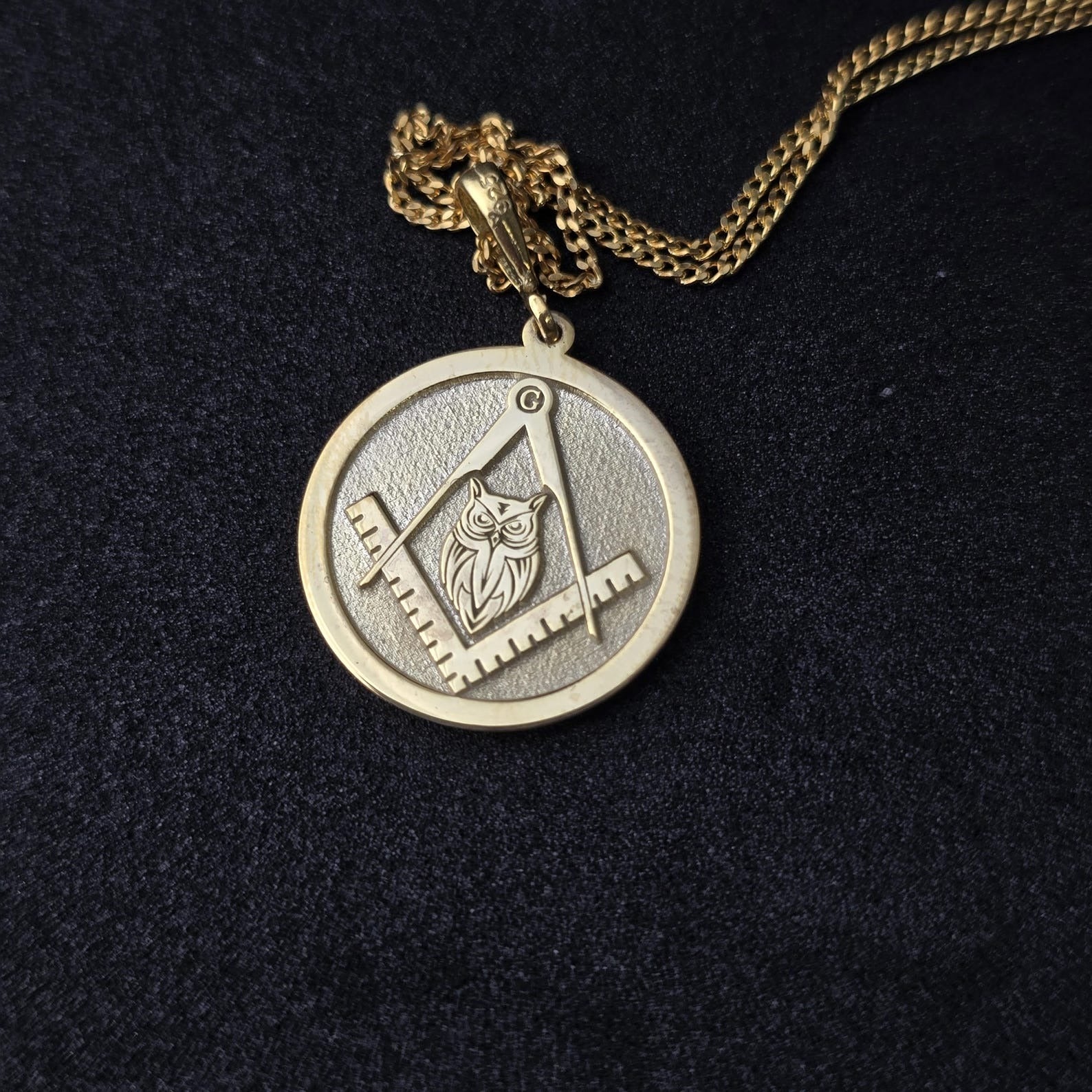 Master Mason Blue Lodge Necklace - Gold Owl With Square & Compass - Bricks Masons