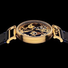 Master Mason Blue Lodge Wristwatch - Gold Skeleton Dial Intricate Detailing