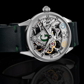 Master Mason Blue Lodge Wristwatch -  Silver Skeleton Dial Intricate Detailing