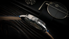 Master Mason Blue Lodge Wristwatch -  Silver Skeleton With Blue Leather Strap