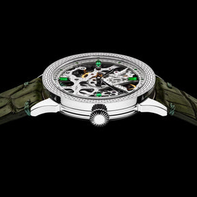 Master Mason Blue Lodge Wristwatch - Silver Skeleton & Green Leather Strap