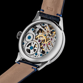 Master Mason Blue Lodge Wristwatch -  Silver Skeleton With Blue Leather Strap