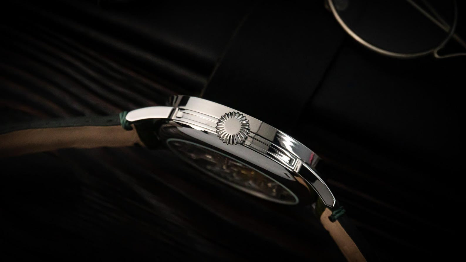 Master Mason Blue Lodge Wristwatch - Silver Skeleton & Green Leather Strap