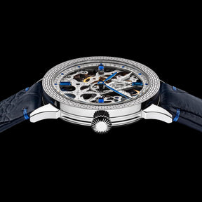 Master Mason Blue Lodge Wristwatch -  Silver Skeleton With Blue Leather Strap