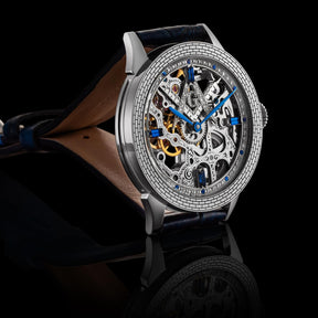 Master Mason Blue Lodge Wristwatch -  Silver Skeleton With Blue Leather Strap