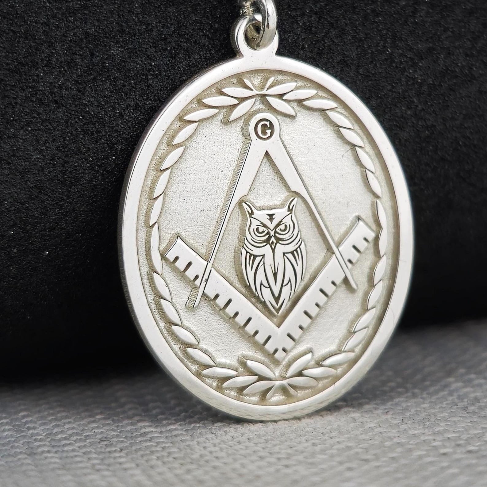 Master Mason Blue Lodge Necklace - Silver Owl With Square & Compass - Bricks Masons