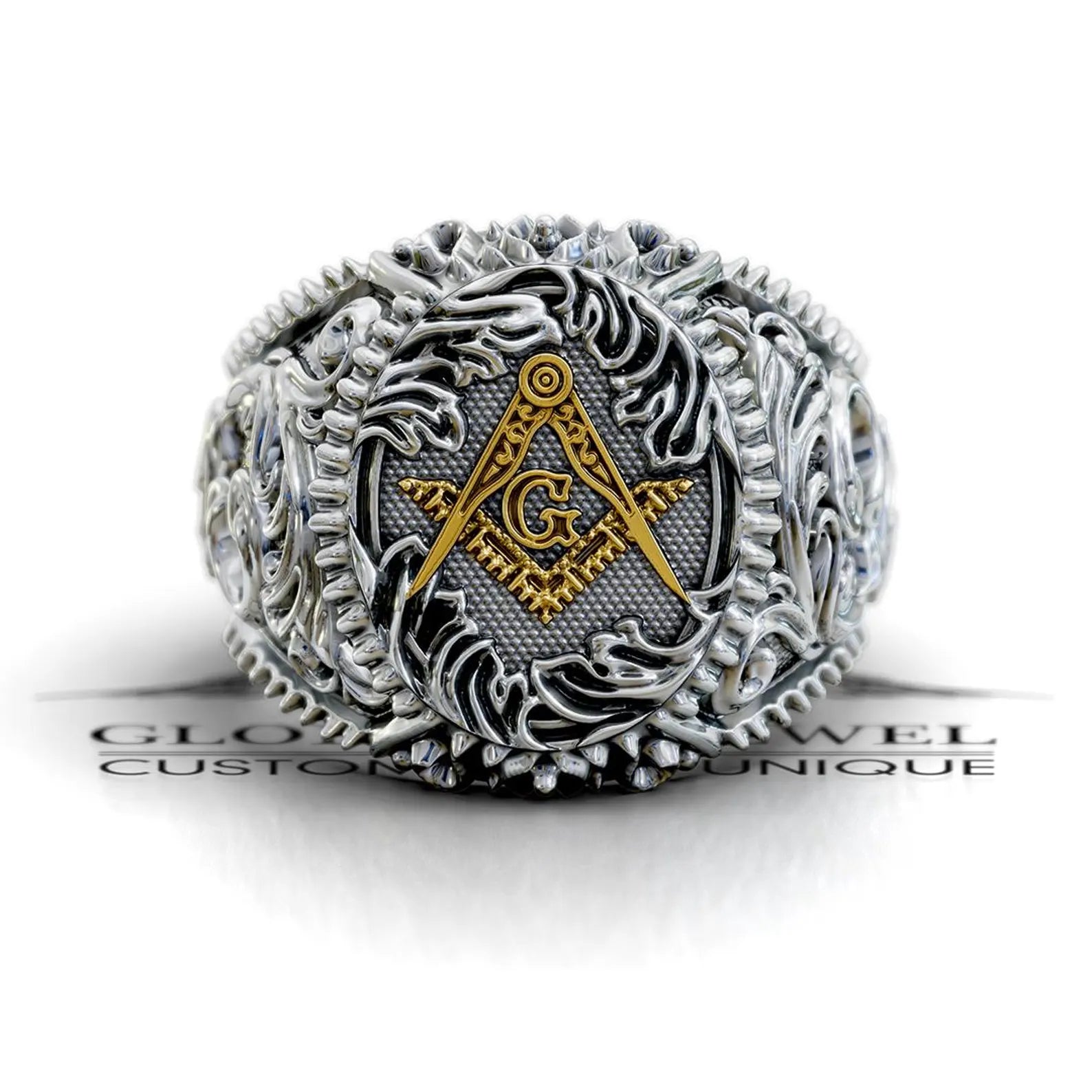 Master Mason Blue Lodge Ring - Square & Compass G Various Materials - Bricks Masons