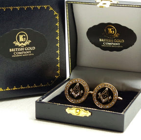Master Mason Blue Lodge Cufflinks - Gold Crystal Luxury Set