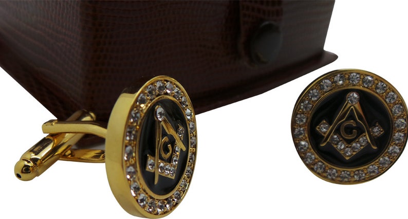 Master Mason Blue Lodge Cufflinks - Gold Crystal Luxury Set