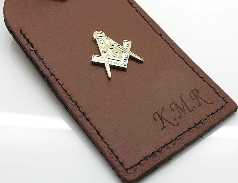Master Mason Blue Lodge Luggage Tag - Leather Engraved & Gold Emblem