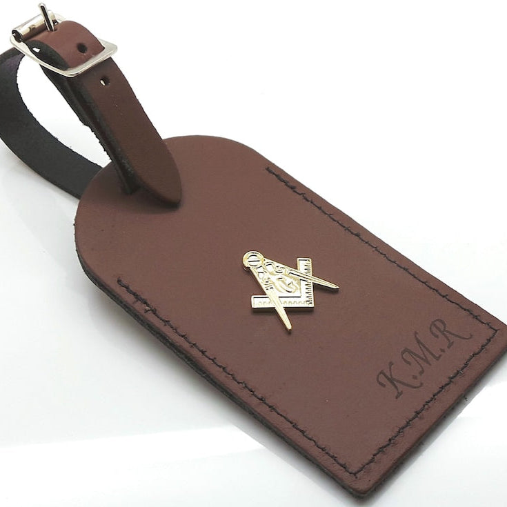 Master Mason Blue Lodge Luggage Tag - Leather Engraved & Gold Emblem