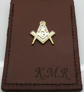 Master Mason Blue Lodge Luggage Tag - Leather Engraved & Gold Emblem