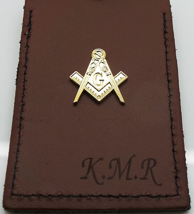 Master Mason Blue Lodge Luggage Tag - Leather Engraved & Gold Emblem