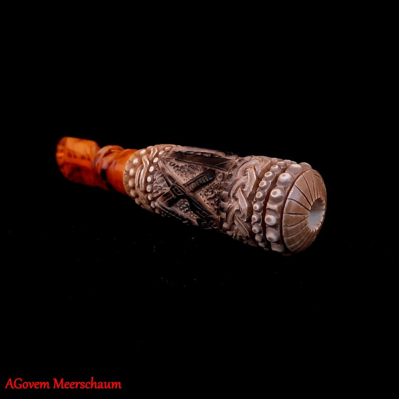 Master Mason Blue Lodge Cigarette Holder - Meerschaum & Natural Wax with Fitter Case