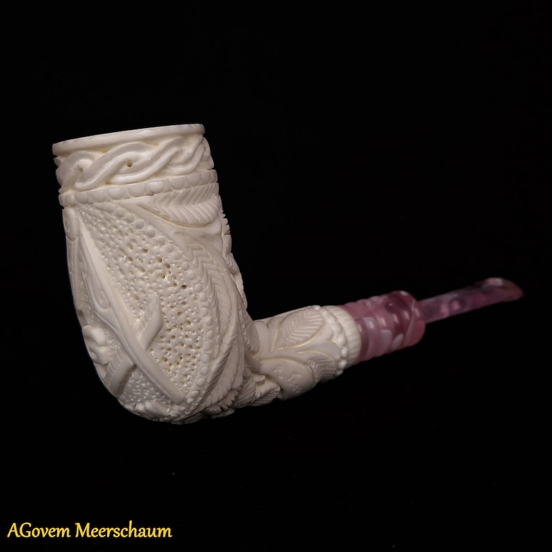 Master Mason Blue Lodge Meerschaum Pipe - Handmade Natural Wax Coating - Bricks Masons