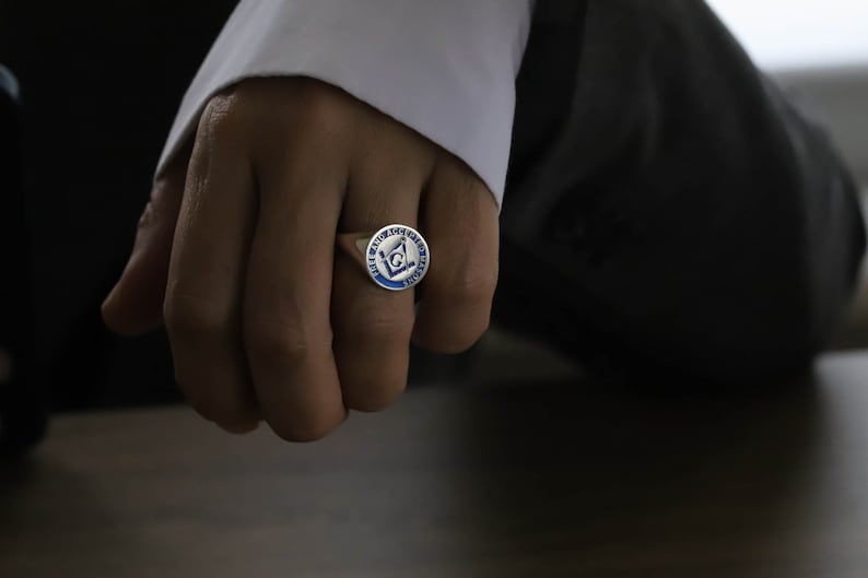 Master Mason Blue Lodge Ring - Silver Blue Enamel
