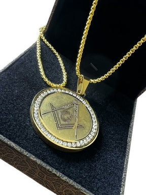 Master Mason Blue Lodge Necklace - Engraved 24k Gold Clad Pendant