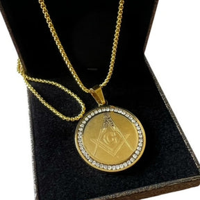 Master Mason Blue Lodge Necklace - Engraved 24k Gold Clad Pendant