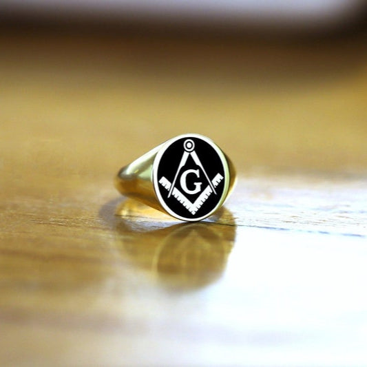 Master Mason Blue Lodge Ring - Gold With Black Enamel 9K to 18k Solid Gold