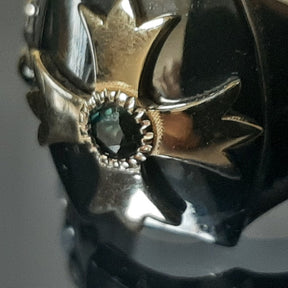 Order Of Malta Ring - Blackened Sterling Silver Blue-Green Sapphire