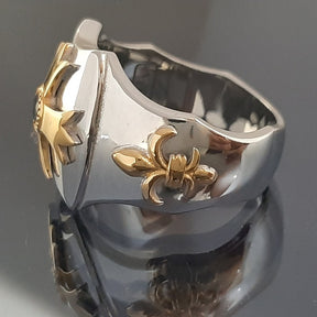 Knights Templar Ring - Gold Plated Cross Sterling Silver & Blue Sapphire