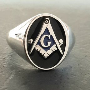 Master Mason Blue Lodge Ring - Sterling Silver With Square & Compass G - Bricks Masons