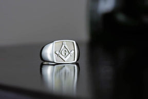 Master Mason Blue Lodge Ring - Sterling Silver Square & Compass G