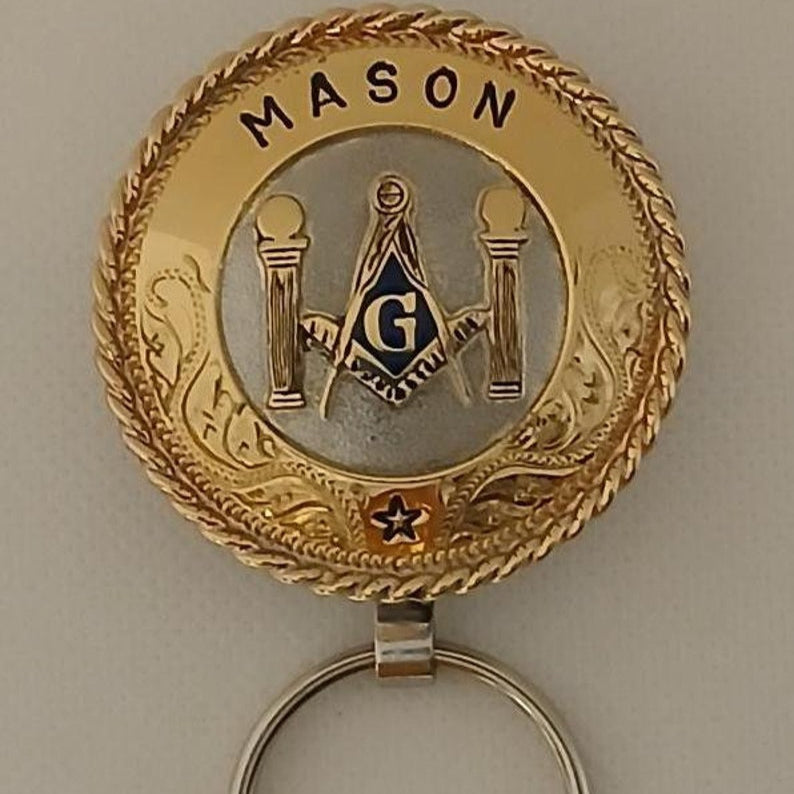 Master Mason Blue Lodge Keychain - Handcrafted Square & Compass G with Double Columns