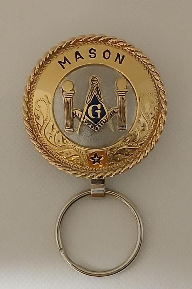 Master Mason Blue Lodge Keychain - Handcrafted Square & Compass G with Double Columns