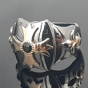 Knights Templar Ring - Gold Plated Cross Sterling Silver & Blue Sapphire