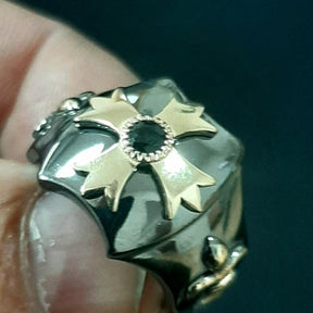 Knights Templar Ring - Gold Plated Cross Sterling Silver & Blue Sapphire