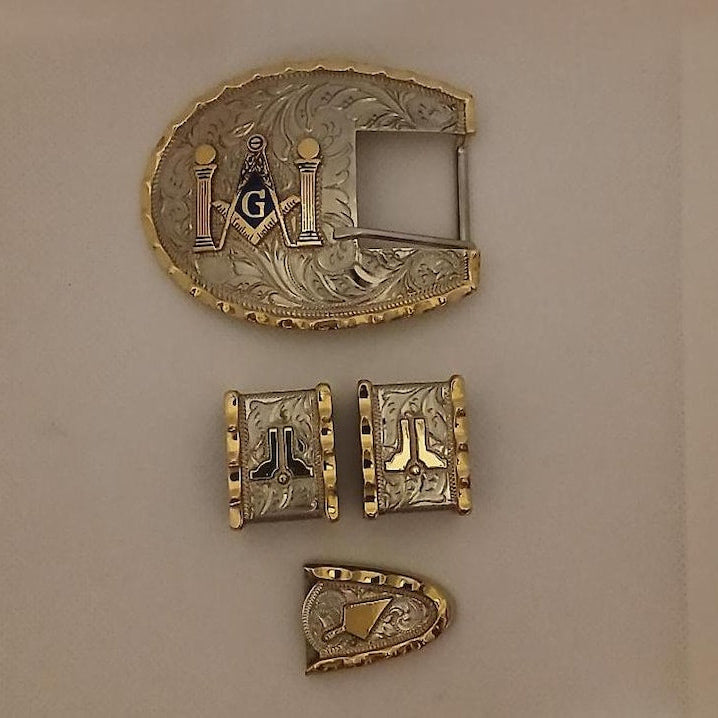 Master Mason Blue Lodge Belt Buckle - Silver Ranger Buckle Set Columns & Trowel