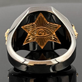Order Of Malta Ring - Blackened Sterling Silver Garnet & Diamond