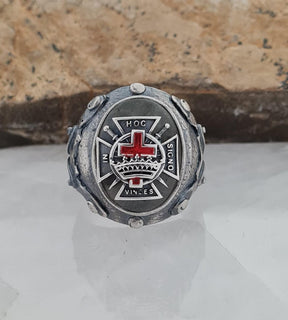 Sterling Silver Knights Templar Ring with Labradorite – In Hoc Signo Vinces Cross - Bricks Masons