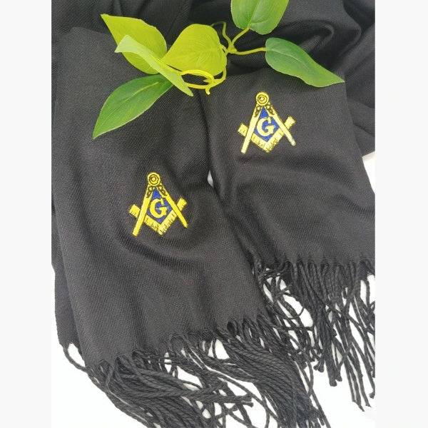 Master Mason Blue Lodge Scarf - Black Embroidery Cashmere